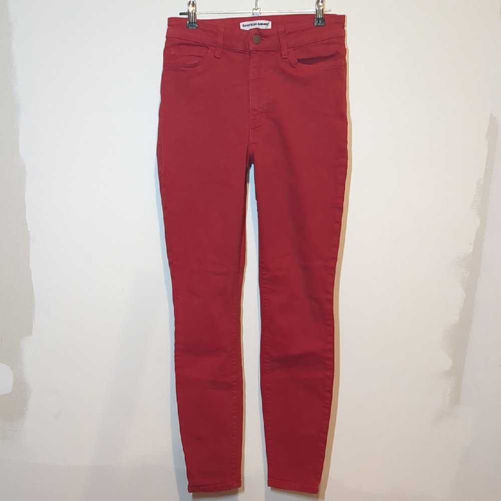 AMERICAN APPAREL RED HIGH WAISTED SKINNY JEANS SIZE 28
